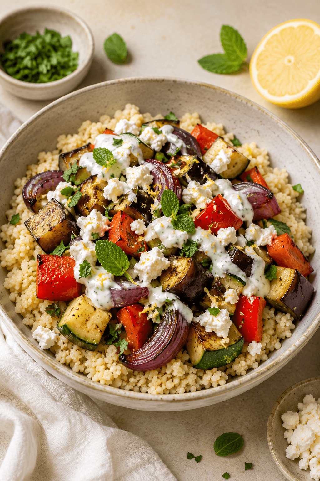 Roasted Vegetable, Feta & Bulgur Bowls