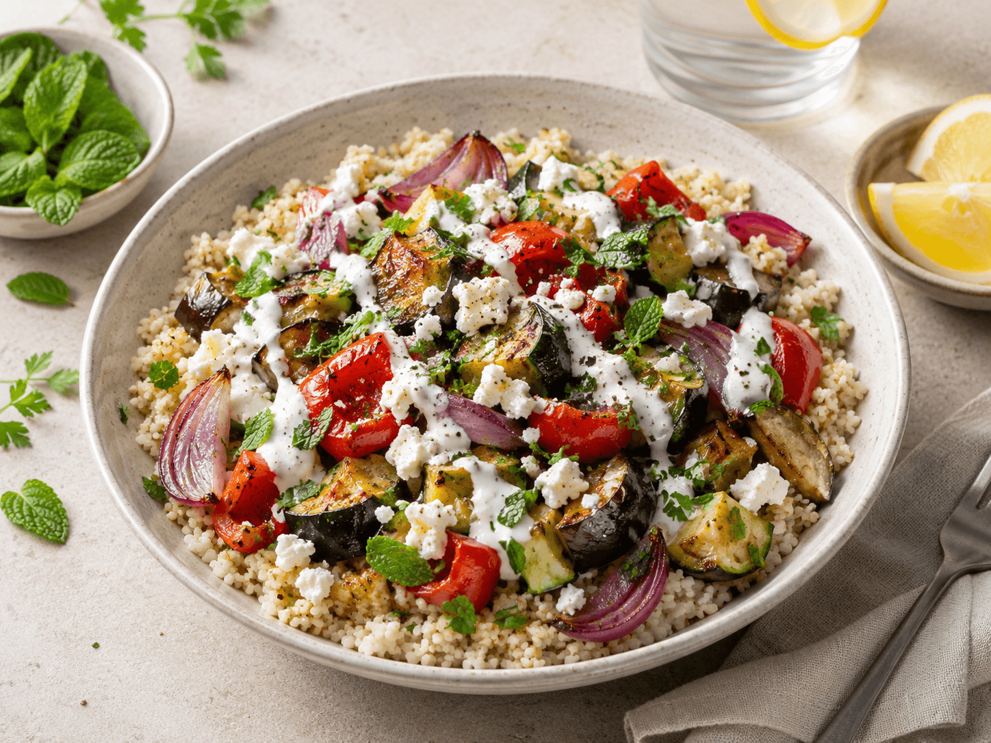Roasted Vegetable, Feta & Bulgur Bowls