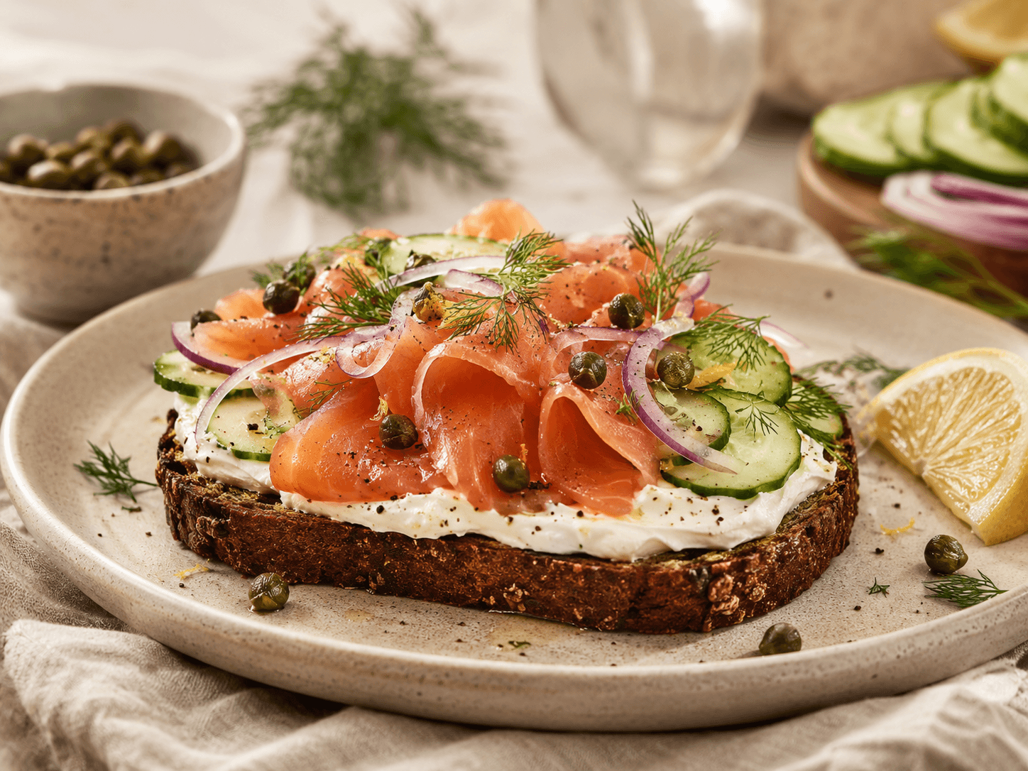 Smoked Salmon & Cucumber Rye Open Sandwich