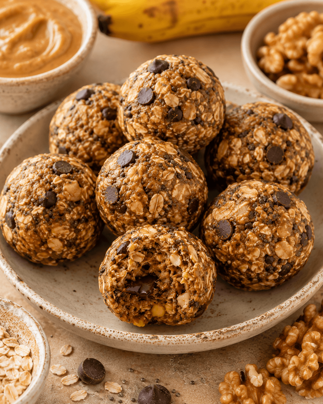 Walnut, Banana & Dark Chocolate Energy Bites